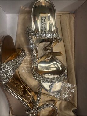Badgley Mischka Cream Wedge Sandals with Gold Accent